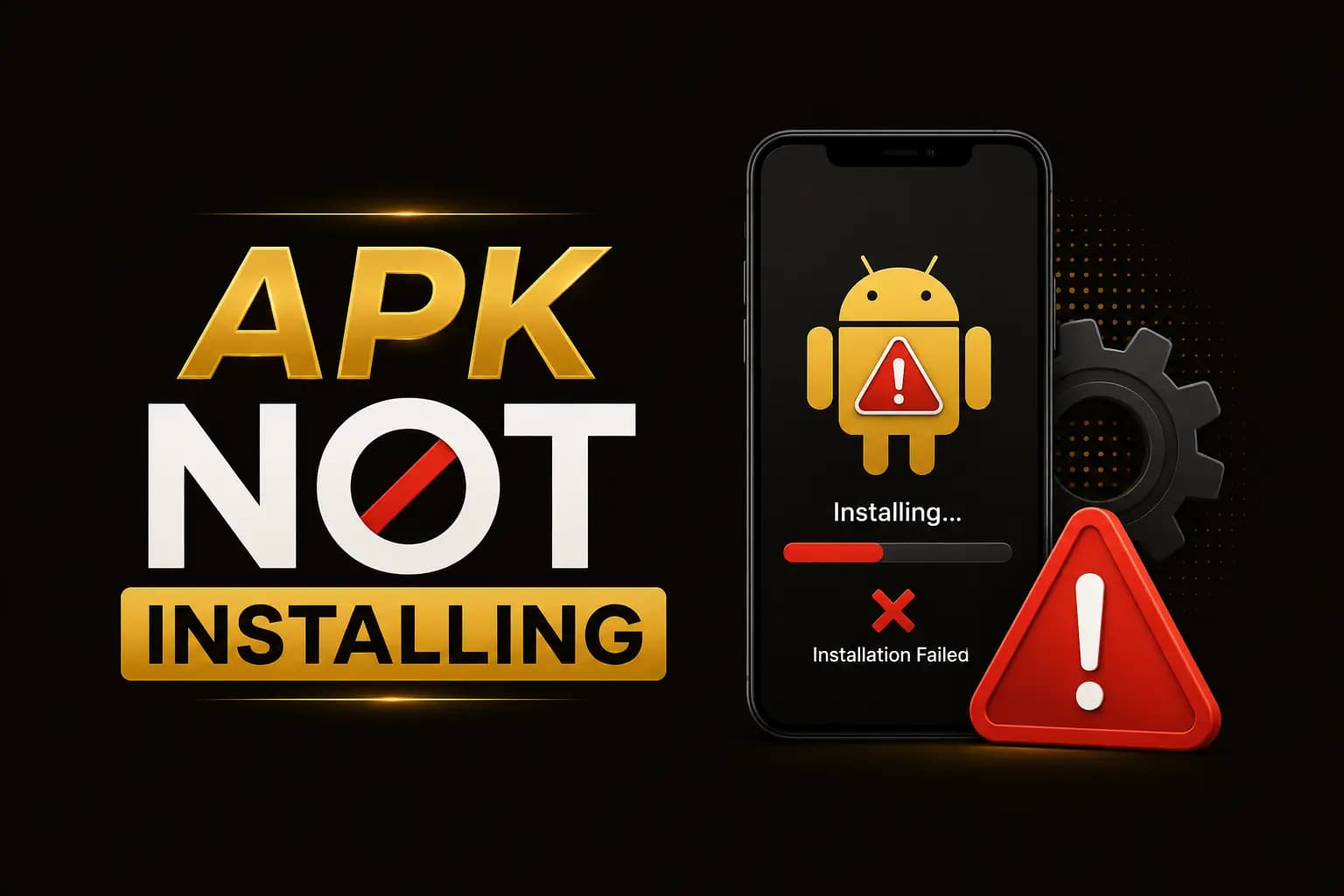 APK Not Installing graphic with a phone showing a failed Android installation