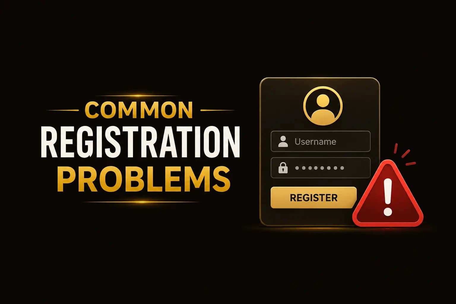 Common Registration Problems graphic with a registration form and a warning icon